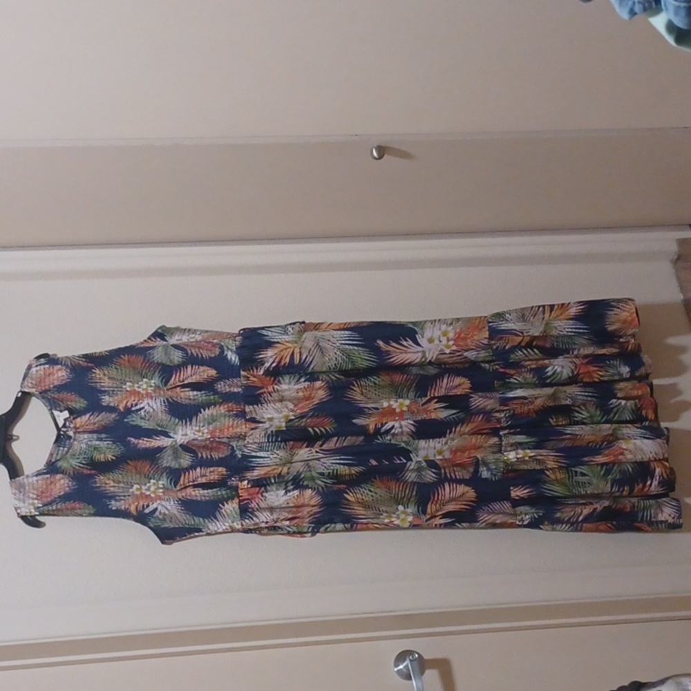 Womens Terra Sky size 3x dress navy blue palm print (pockets) great condition